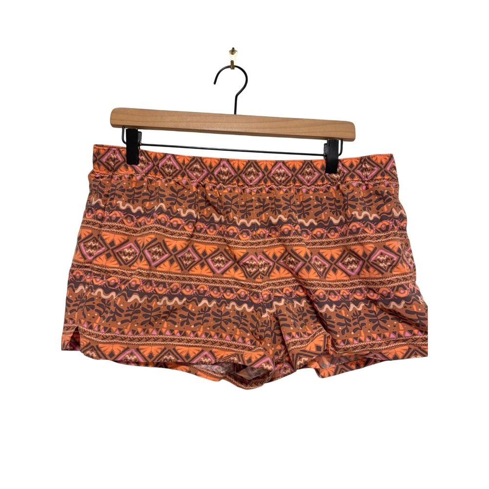 Patagonia Baggies Shorts Womens Large Orange Brown‎ Geometric Tribal Print 2.5"